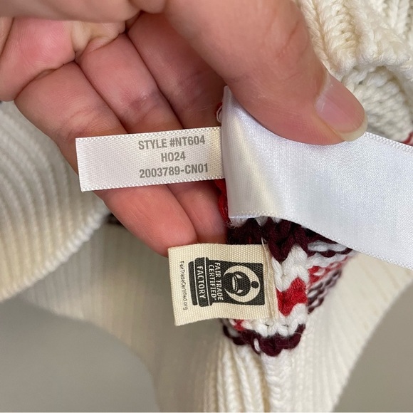 NWT Madewell Cream Striped Ribbed Cotton Chunky Turtleneck Sweater Size L - Picture 9 of 10